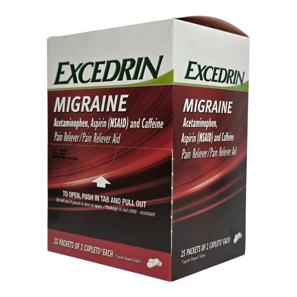 EXCEDRIN MIGRAINE CAPLETS 25 PACKETS OF 2 (25/2S) DISPLAY BOX – Empire ...